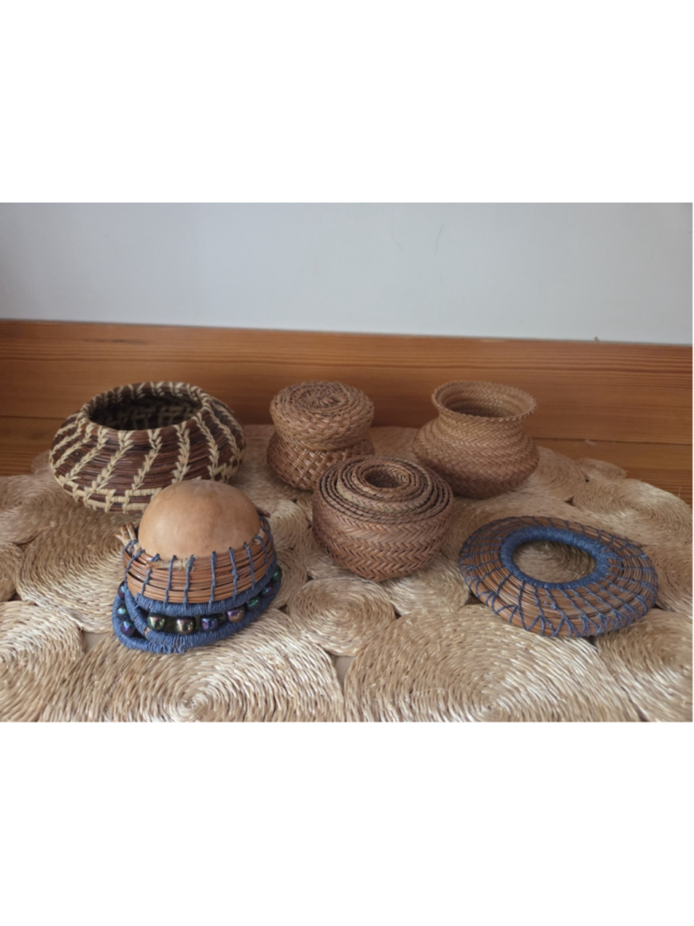 Vintage Miniature Woven Basket Collection, Handmade Wicker Basket Set, Rattan